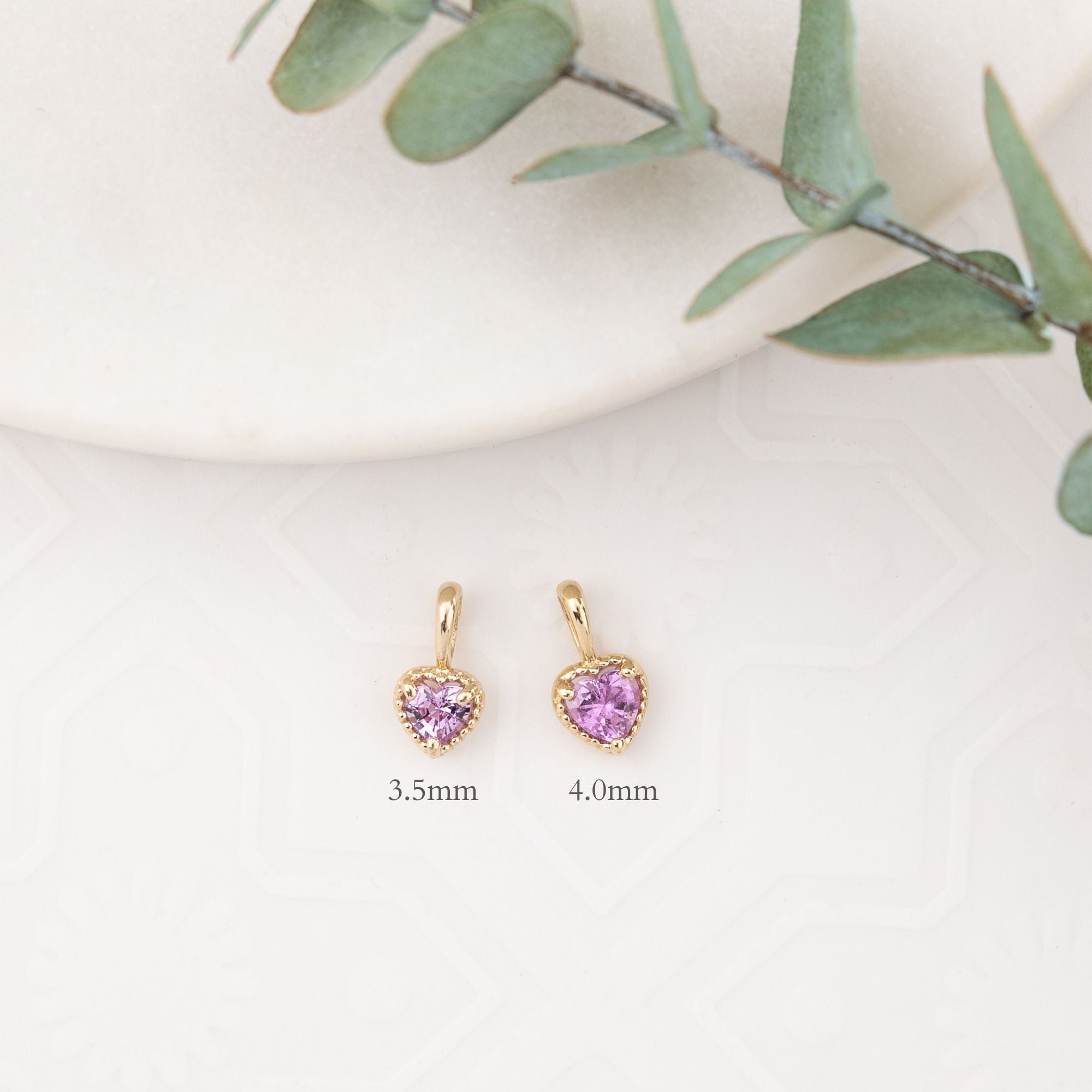 Dahlia Heart Pink Sapphire Charm 3.5mm