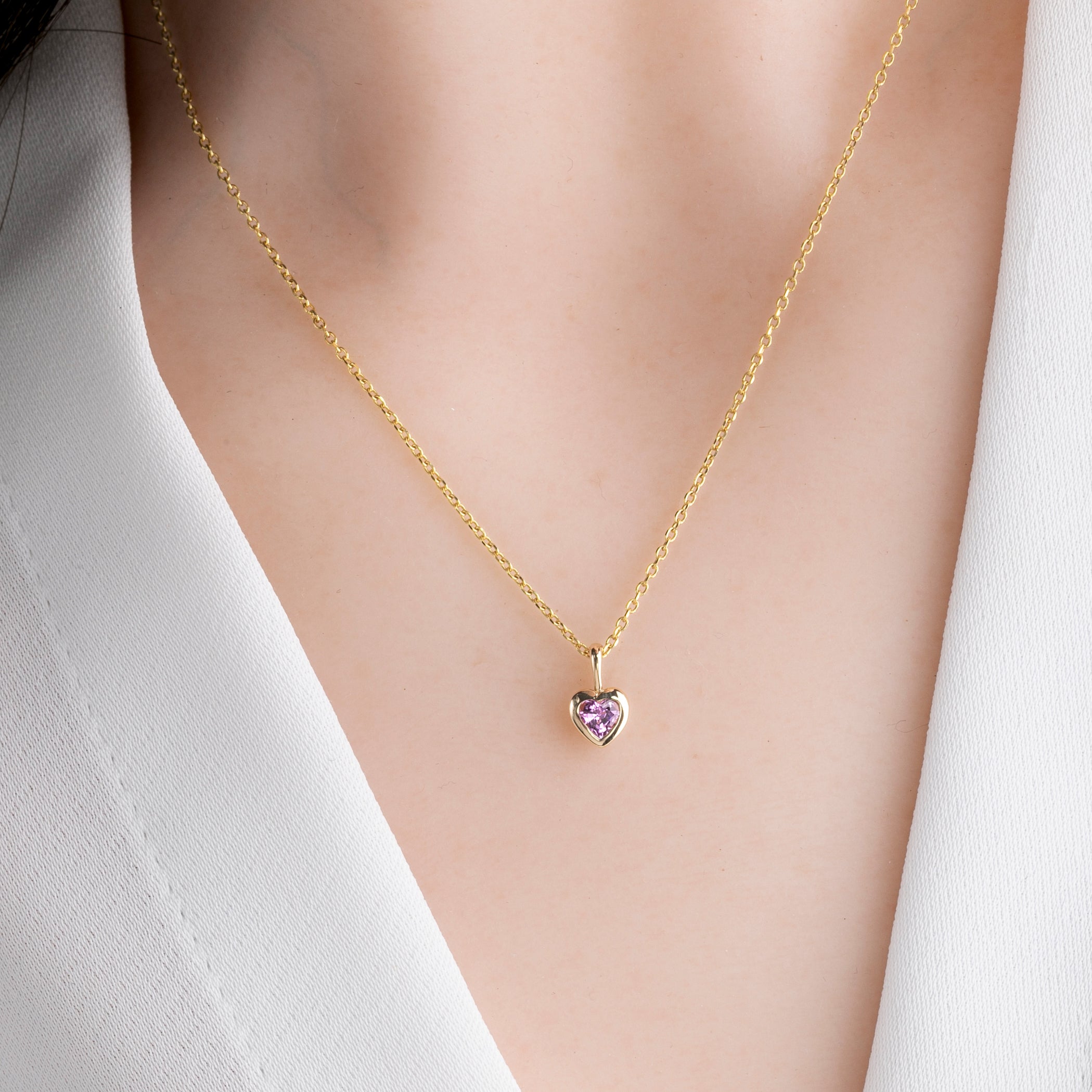 Heart Charm Necklace, Pink Sapphire