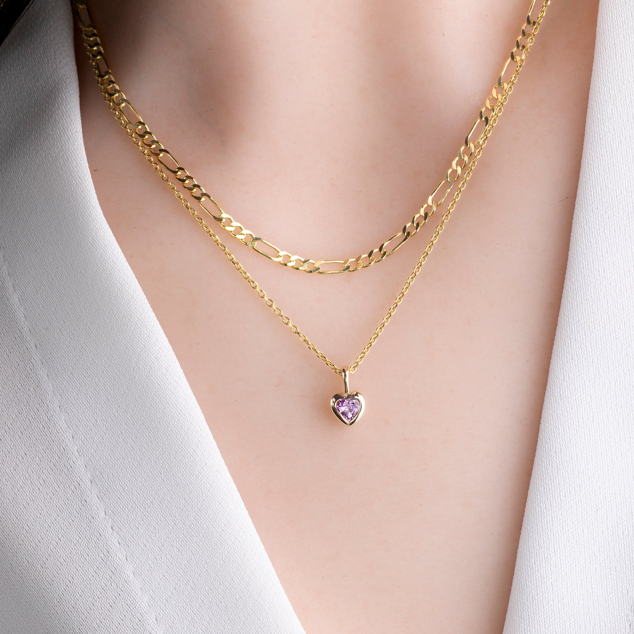 Heart Charm Necklace, Pink Sapphire