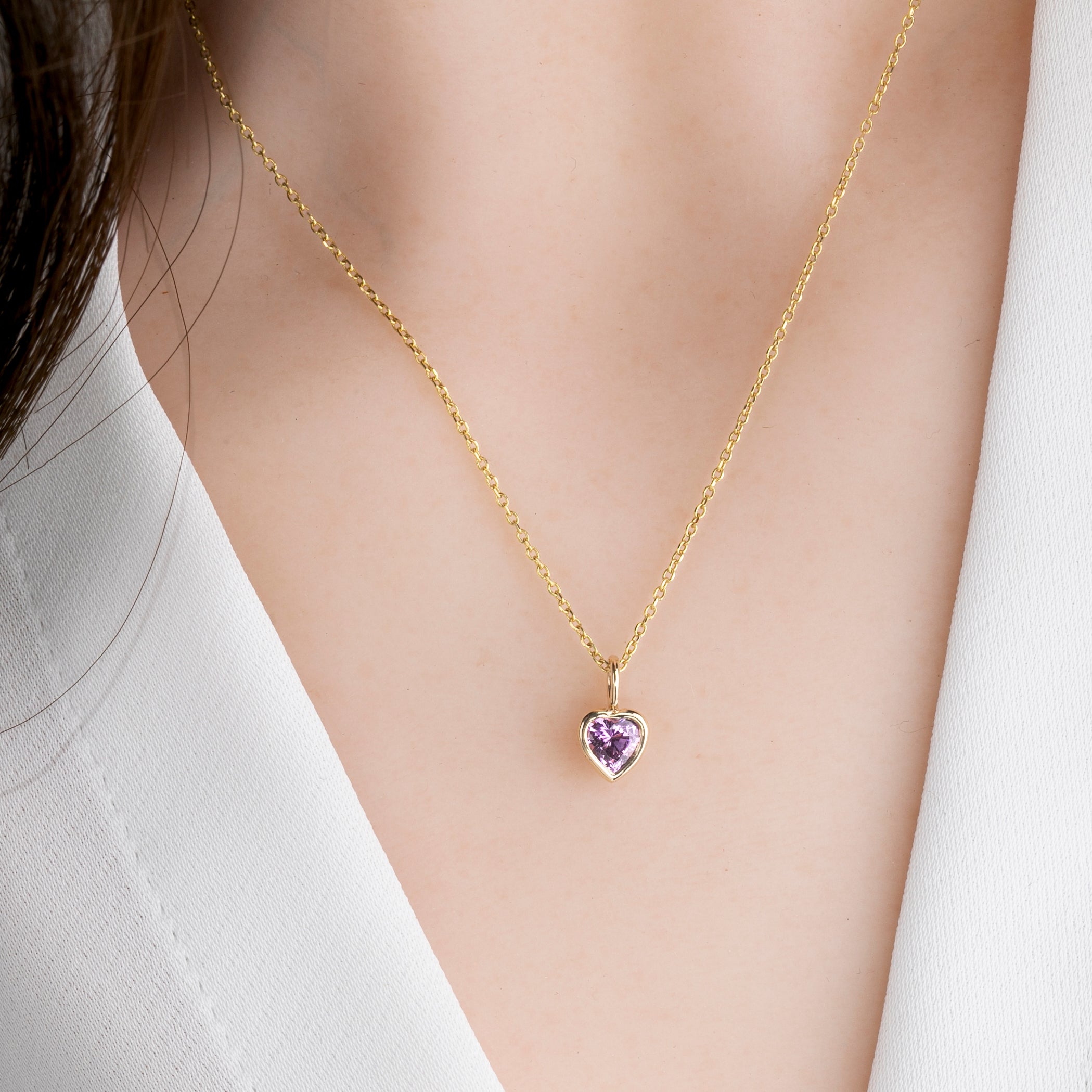 Heart Charm Necklace, Pink Sapphire