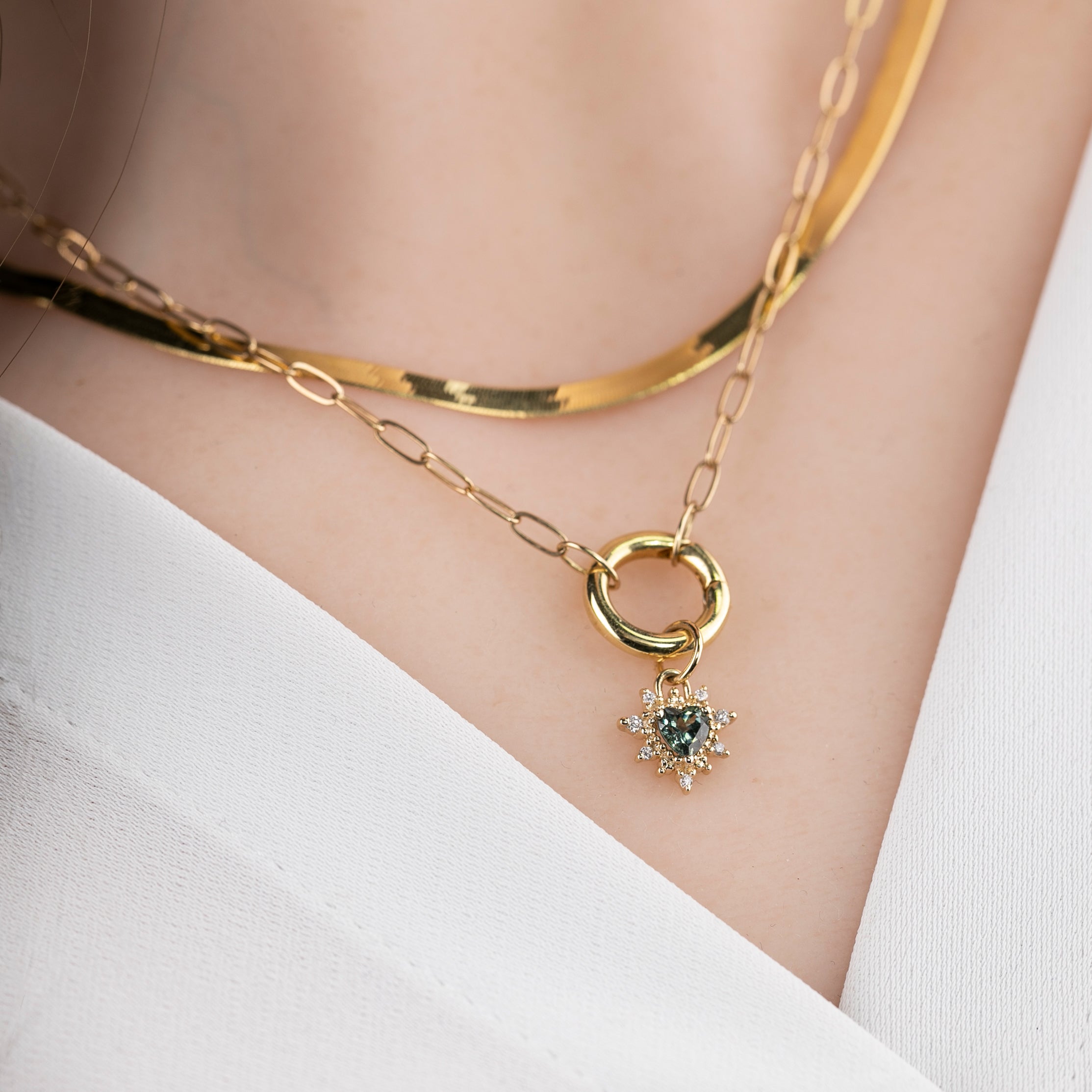 Halo Heart Sapphire Necklace (Charm Option)