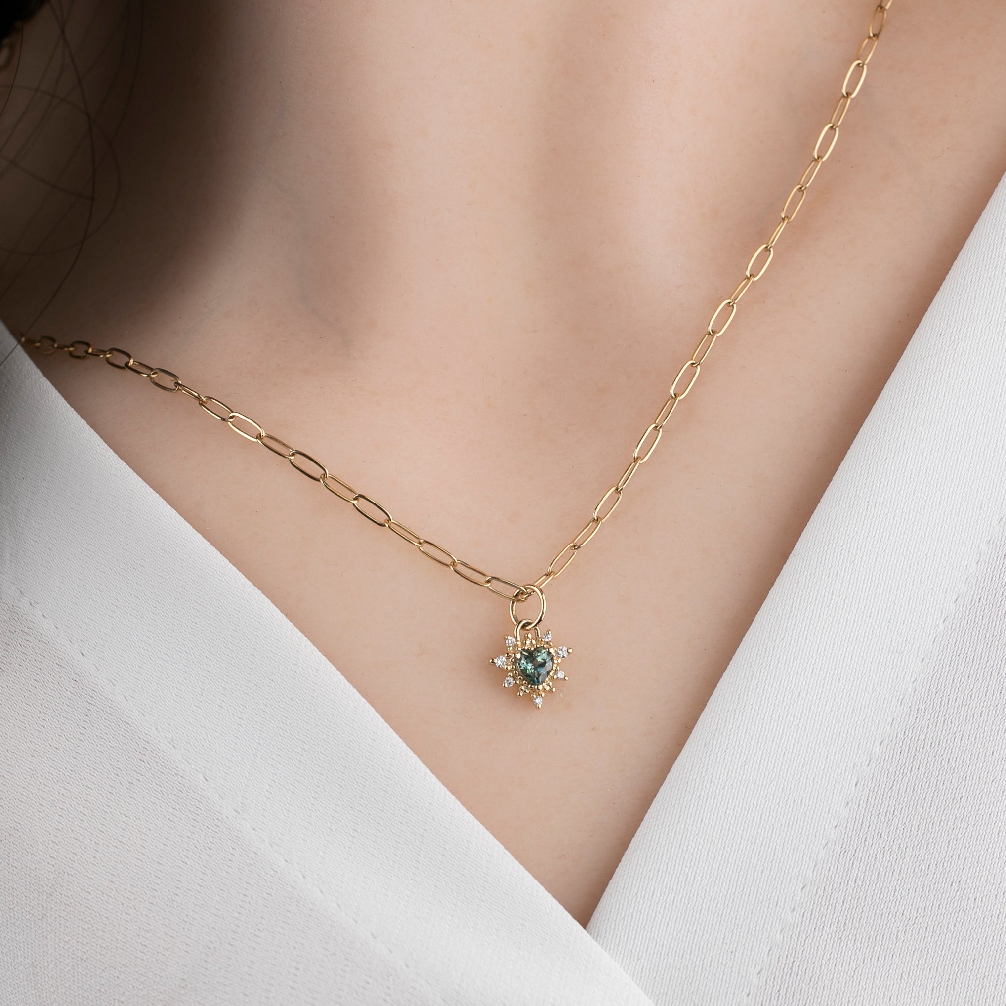 Halo Heart Sapphire Necklace (Charm Option)