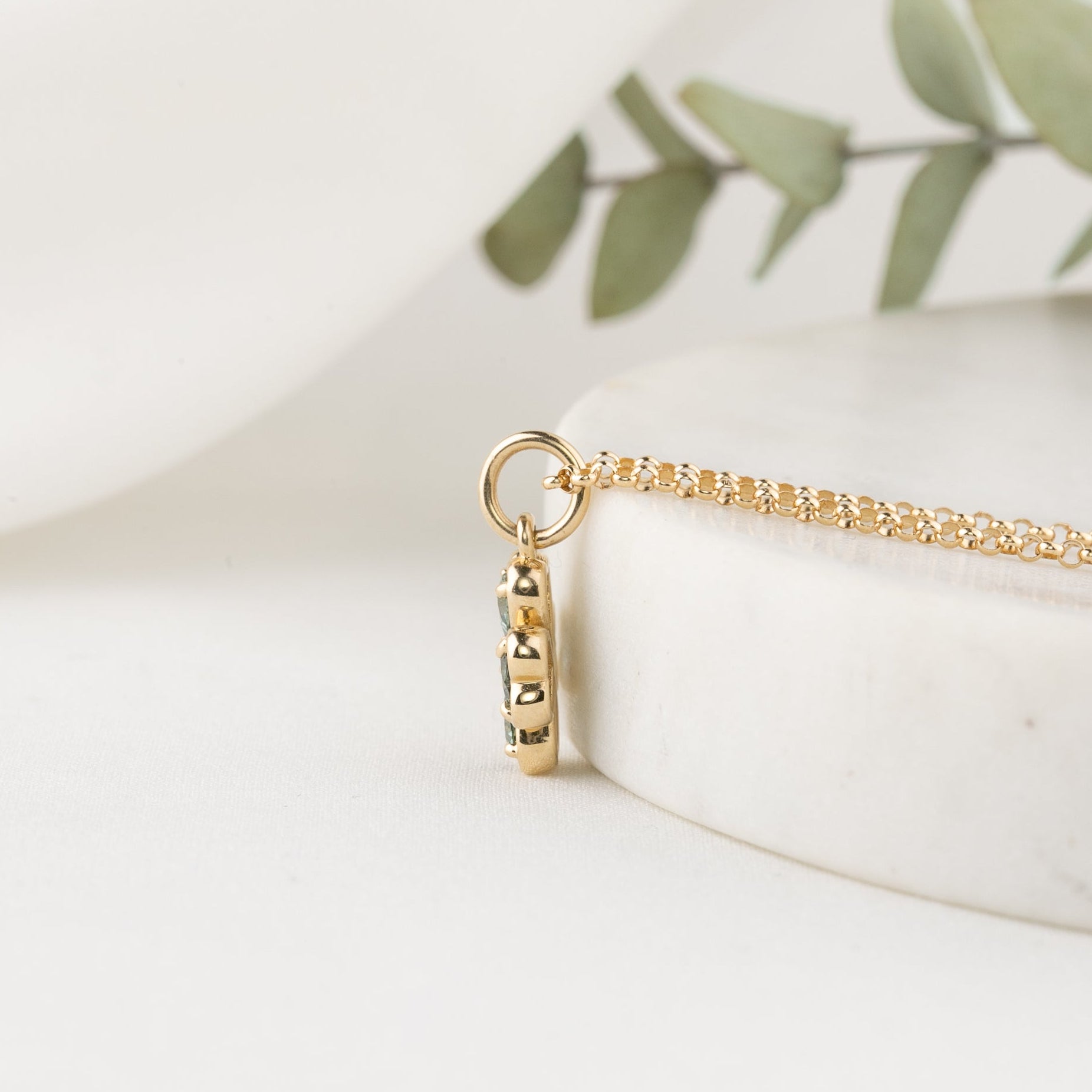 14K Gold Green Sapphire Four Heart Clover Charm