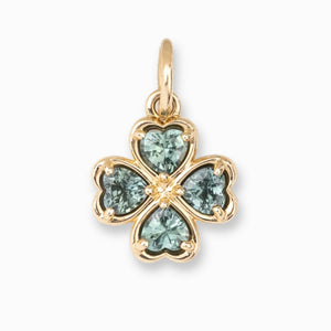 14K Gold Green Sapphire Four Heart Clover Charm