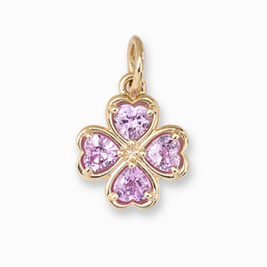 14K Gold Pink Sapphire Four Heart Clover Charm