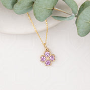 14K Gold Pink Sapphire Four Heart Clover Charm