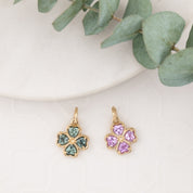 14K Gold Green Sapphire Four Heart Clover Charm