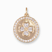14K Gold Lab Diamond Heart Clover Disc Charm
