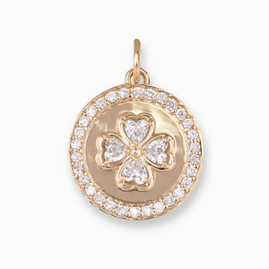 14K Gold Lab Diamond Heart Clover Disc Charm