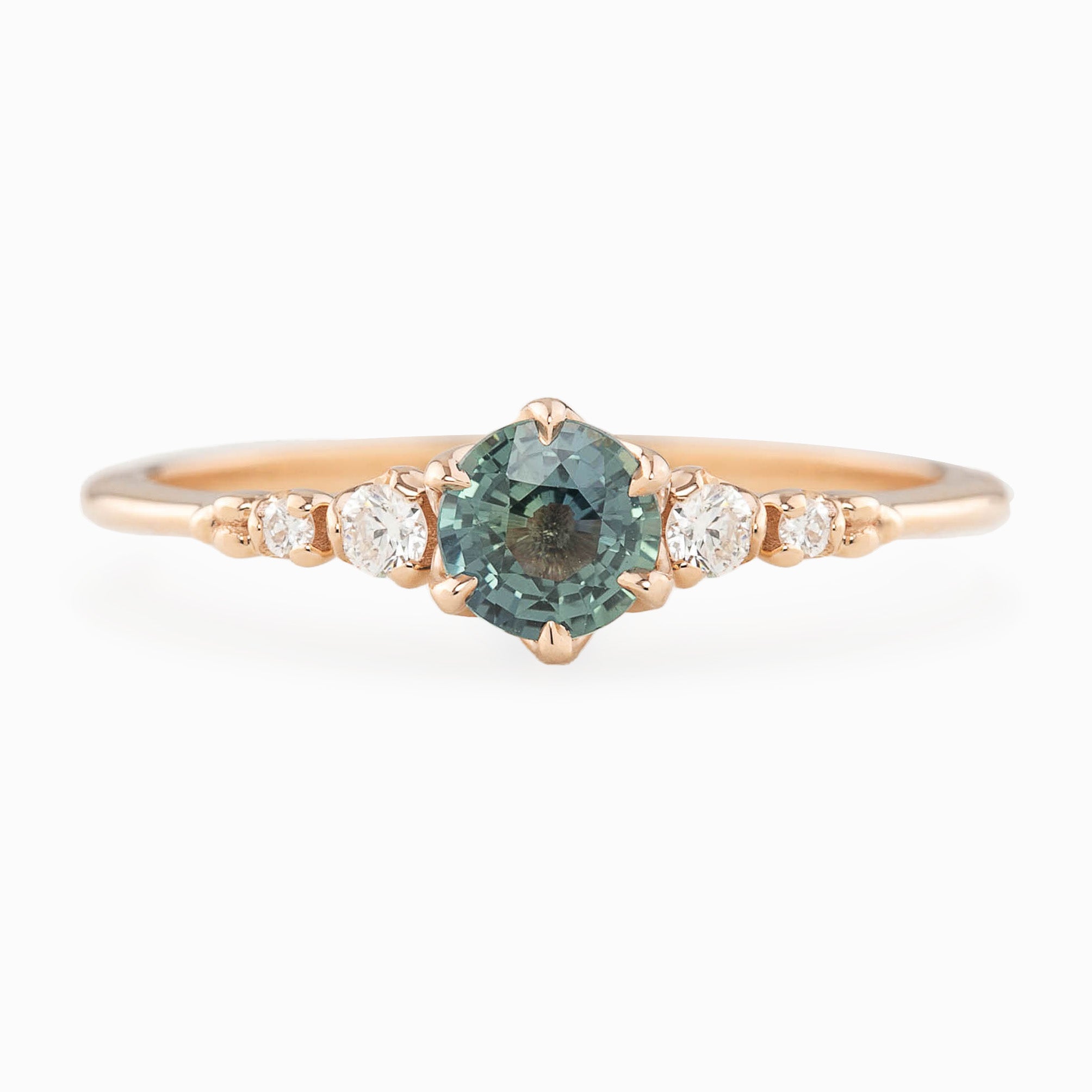 【即日配送】エステルフルールリング ・0.55ct・非加熱ブルーグリーンサファイア・K14RG