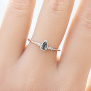 Estel Ring - 0.35ct Unheated Blue Green Teardrop Sapphire, 14k White Gold