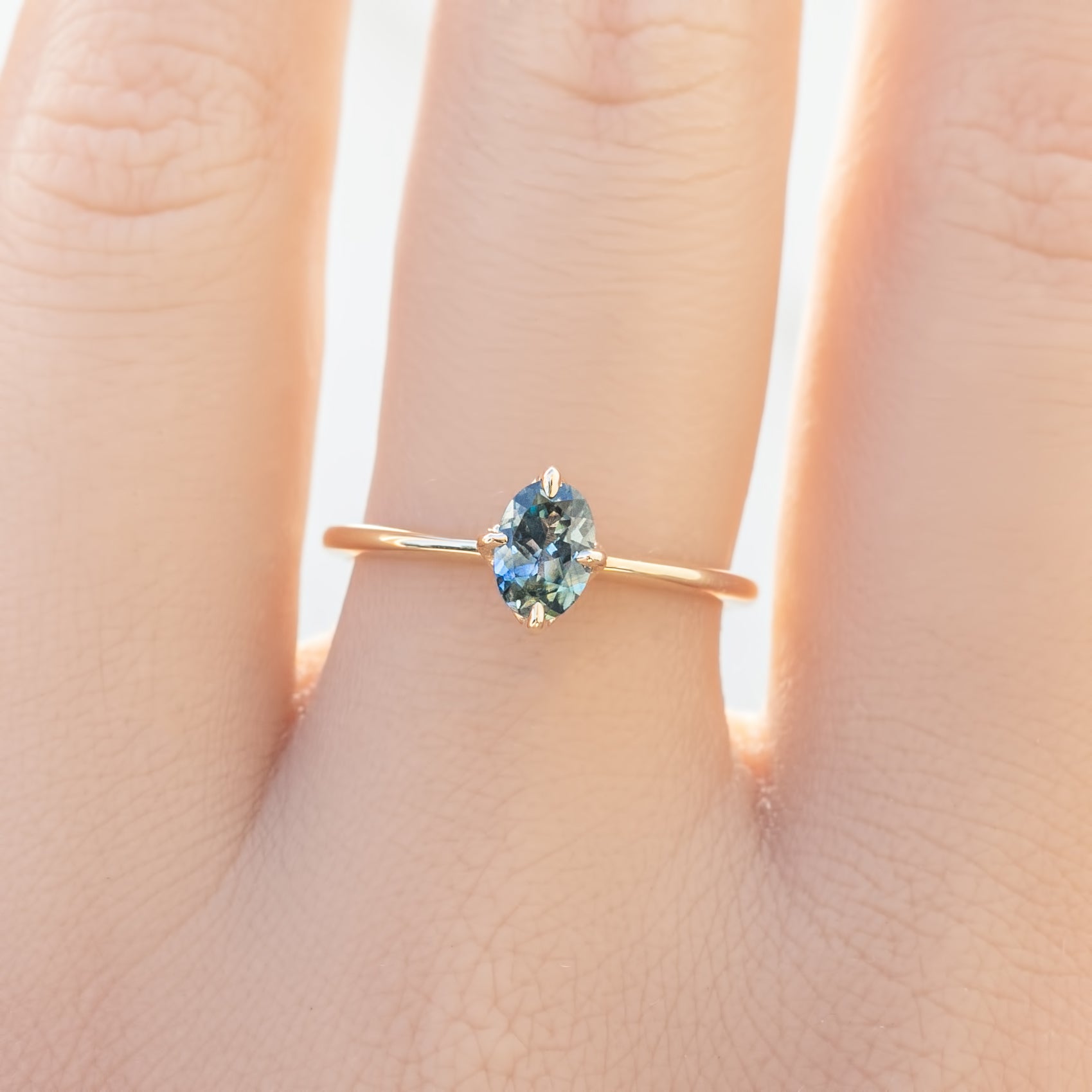 Alice Ring, 0.60ct Blue Green Sapphire