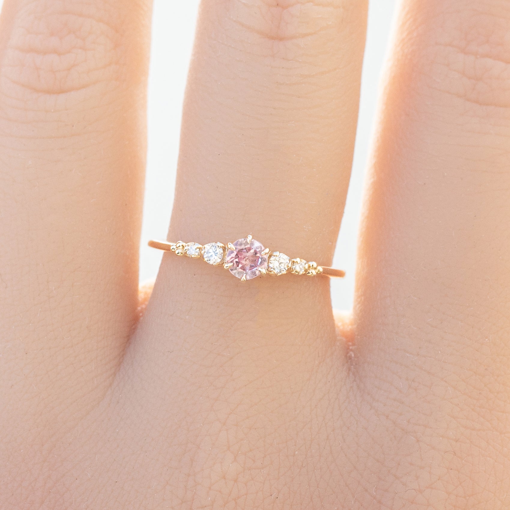 Estel Fleur Six Prongs Ring 4mm 0.30ct Pink Madagascar Sapphire, 14K Yellow Gold