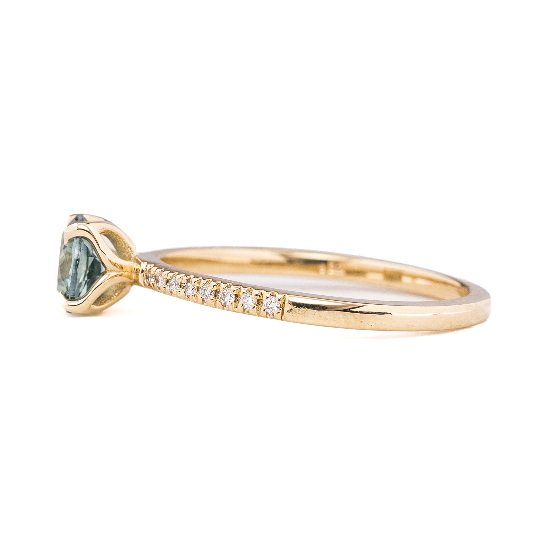 Maria Ring 0.75ct Blue Green Montana Sapphire, 14k Yellow Gold (One of a kind)