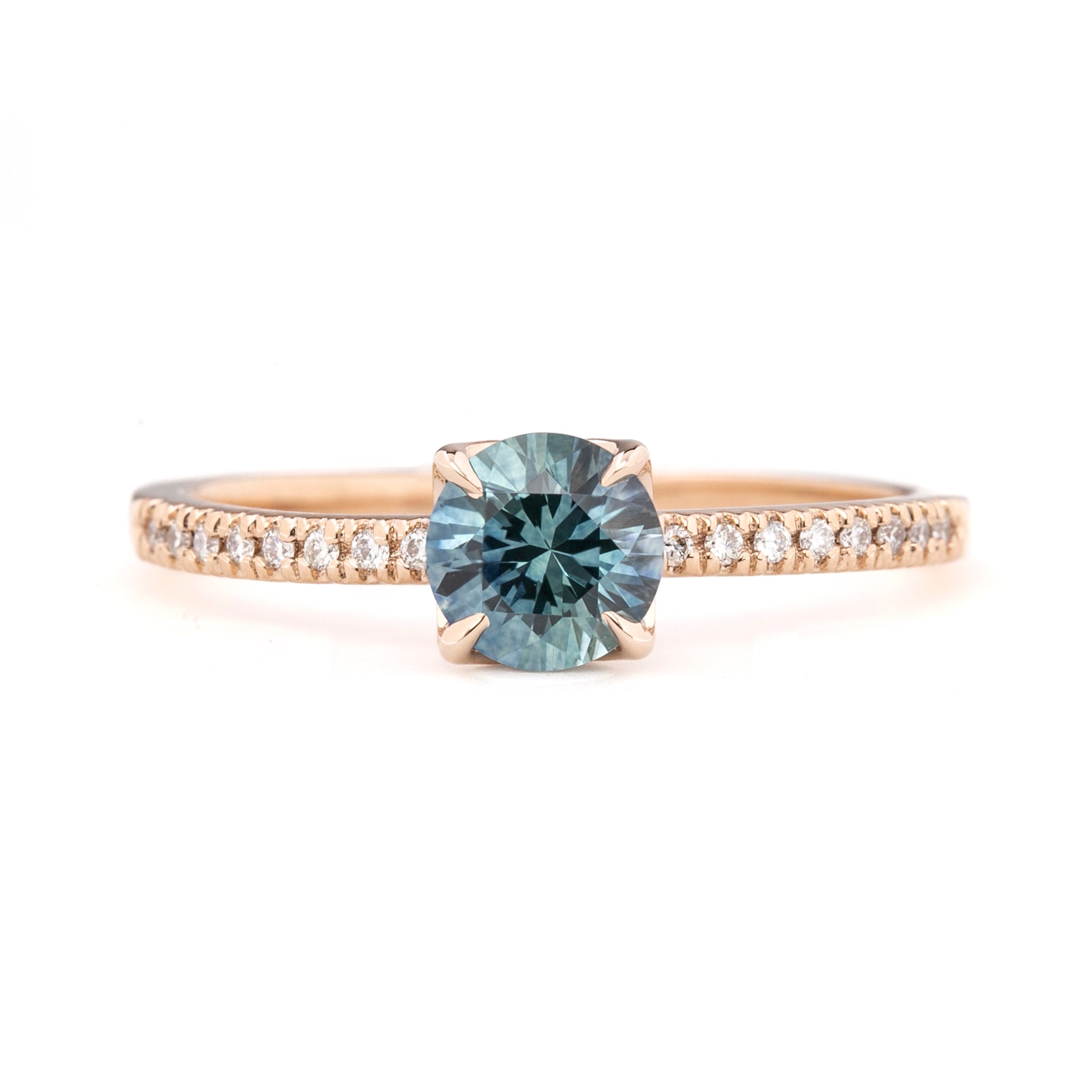 Maria Ring 0.75ct Blue Green Montana Sapphire, 14k Rose Gold (One of a kind)