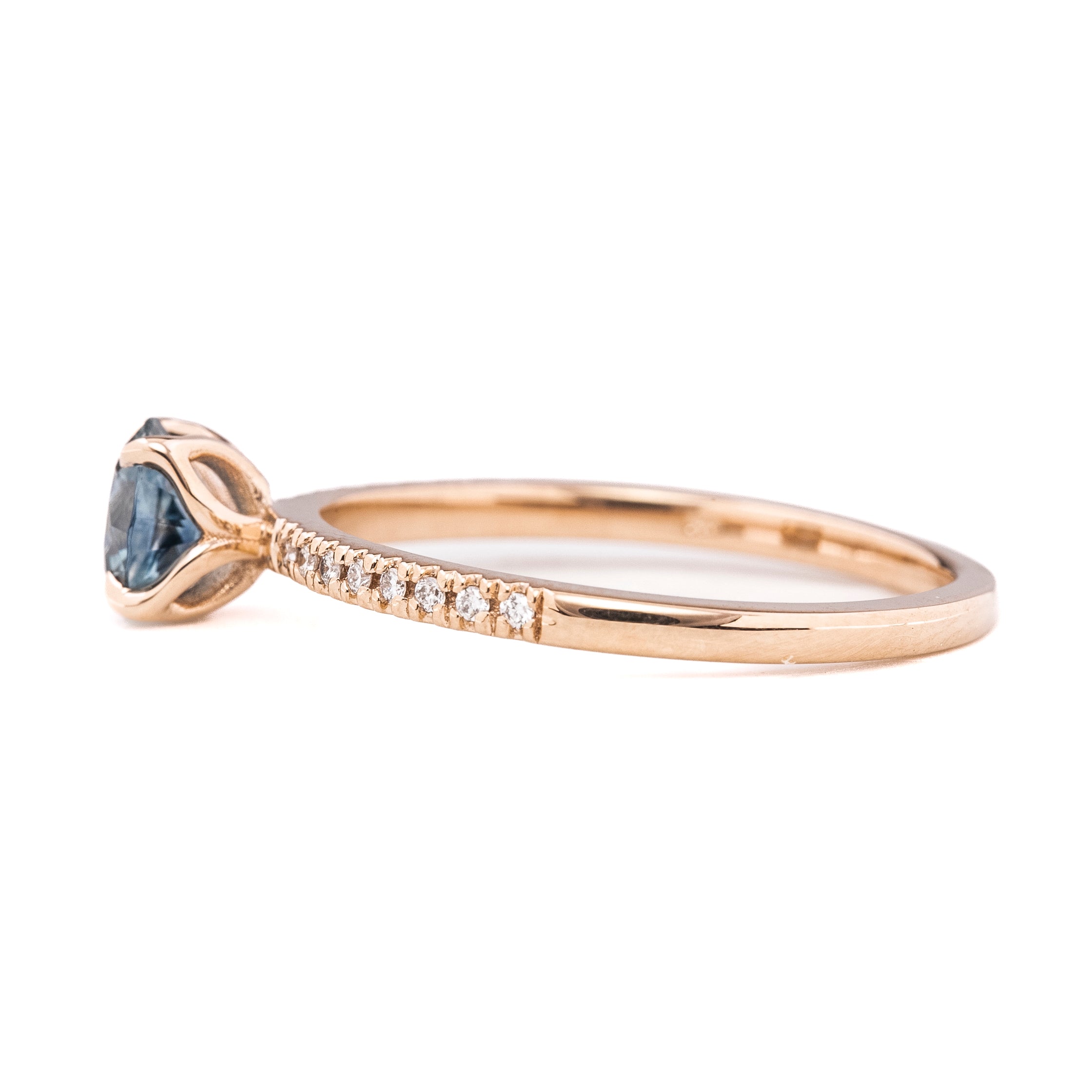 Maria Ring 0.75ct Blue Green Montana Sapphire, 14k Rose Gold (One of a kind)