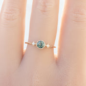 Moon & Star Ring 4.7mm 0.55ct Unheated Light Green Round Sapphire, 14k Yellow Gold