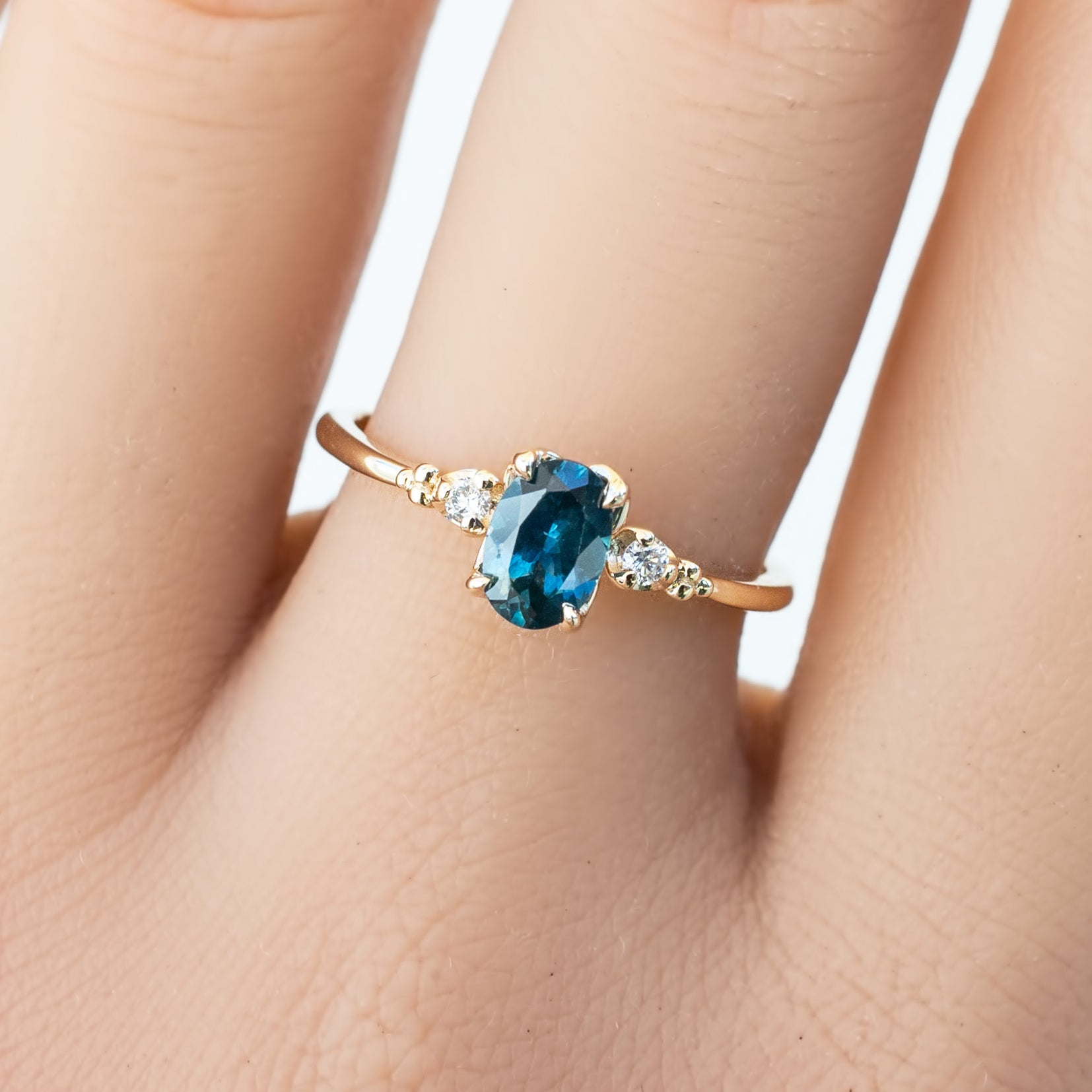 Estel Ring, 0.75ct Montana Sapphire, oval shape gemstone