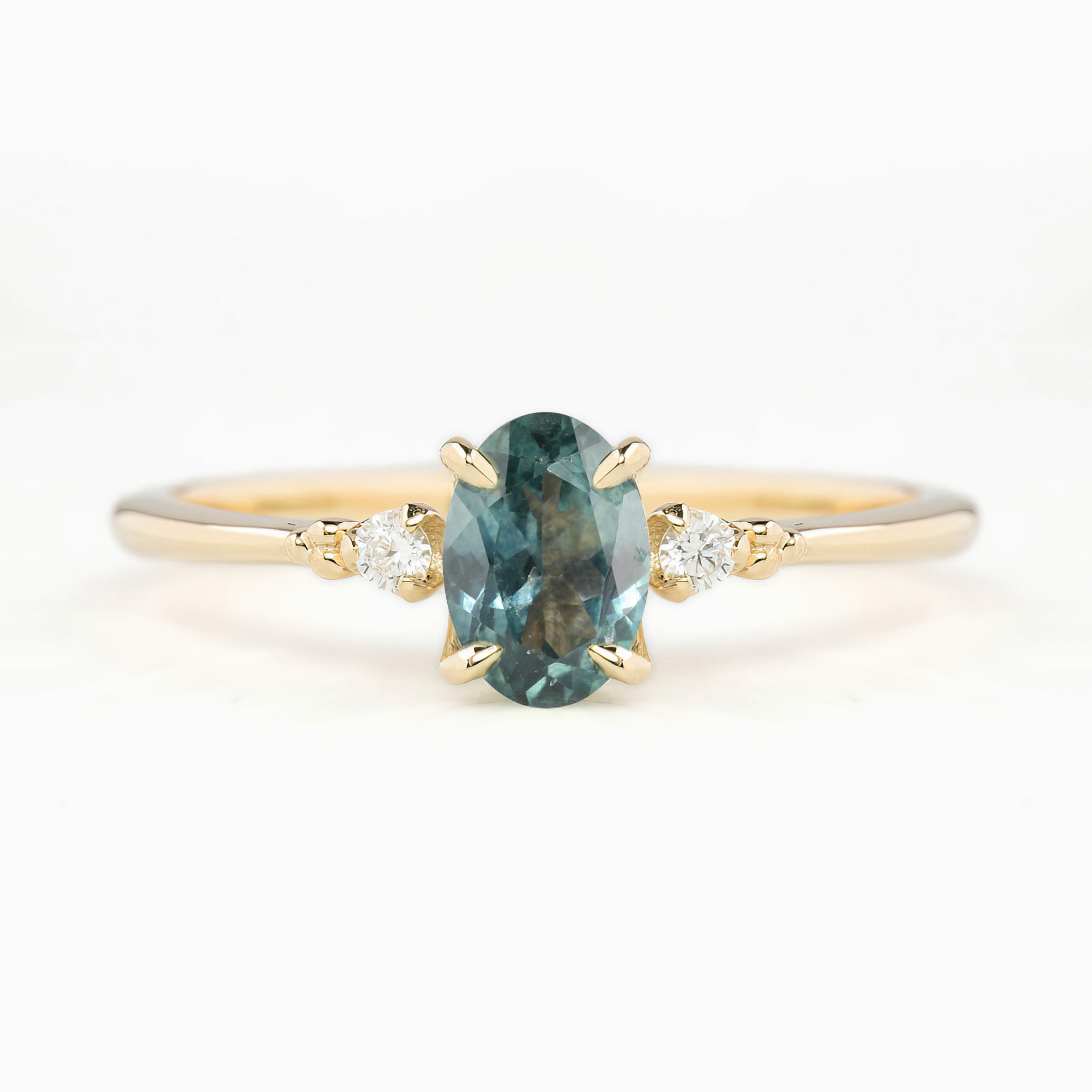 Estel Ring 6.5mm 0.85ct Oval Light Green Montana Sapphire 14K Yellow Gold