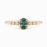 Estel Fleur Four Prongs Ring, 0.60ct Blue Green Montana Sapphire, 14k Rose Gold