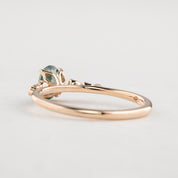 Estel Fleur Four Prongs Ring, 0.60ct Blue Green Montana Sapphire, 14k Rose Gold