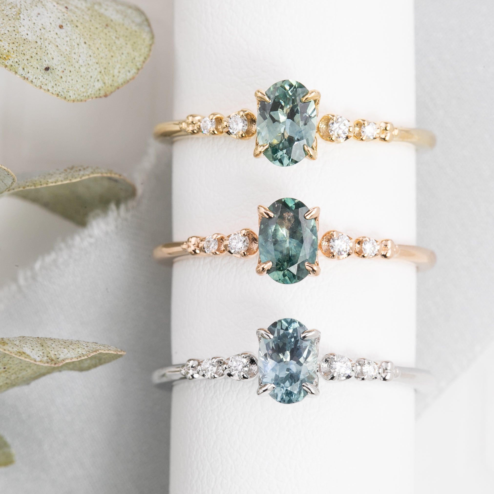 Estel Fleur Four Prongs Ring, 0.60ct Blue Green Montana Sapphire, 14k White Gold