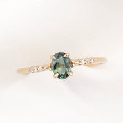 Eloise Ring 0.55ct Blue Green Madagascar Sapphire, 14k Yellow Gold