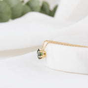 Classic 6 Prong 0.94ct Blue Green Sapphire Necklace 5.5mm