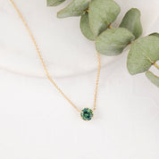 Classic 6 Prong 0.94ct Blue Green Sapphire Necklace 5.5mm