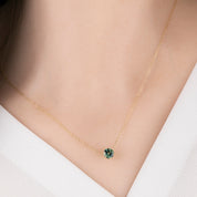 Classic 6 Prong 0.94ct Blue Green Sapphire Necklace 5.5mm