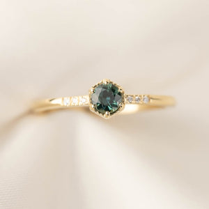 【即日配送】グレースリング ・0.45ct・加熱モンタナ産ブルーグリーンサファイア・K14YG