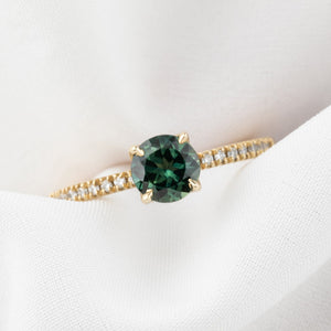 【一点物】マリアリング ・0.80ct・加熱クイーンズランド産グリーンサファイア・K14YG