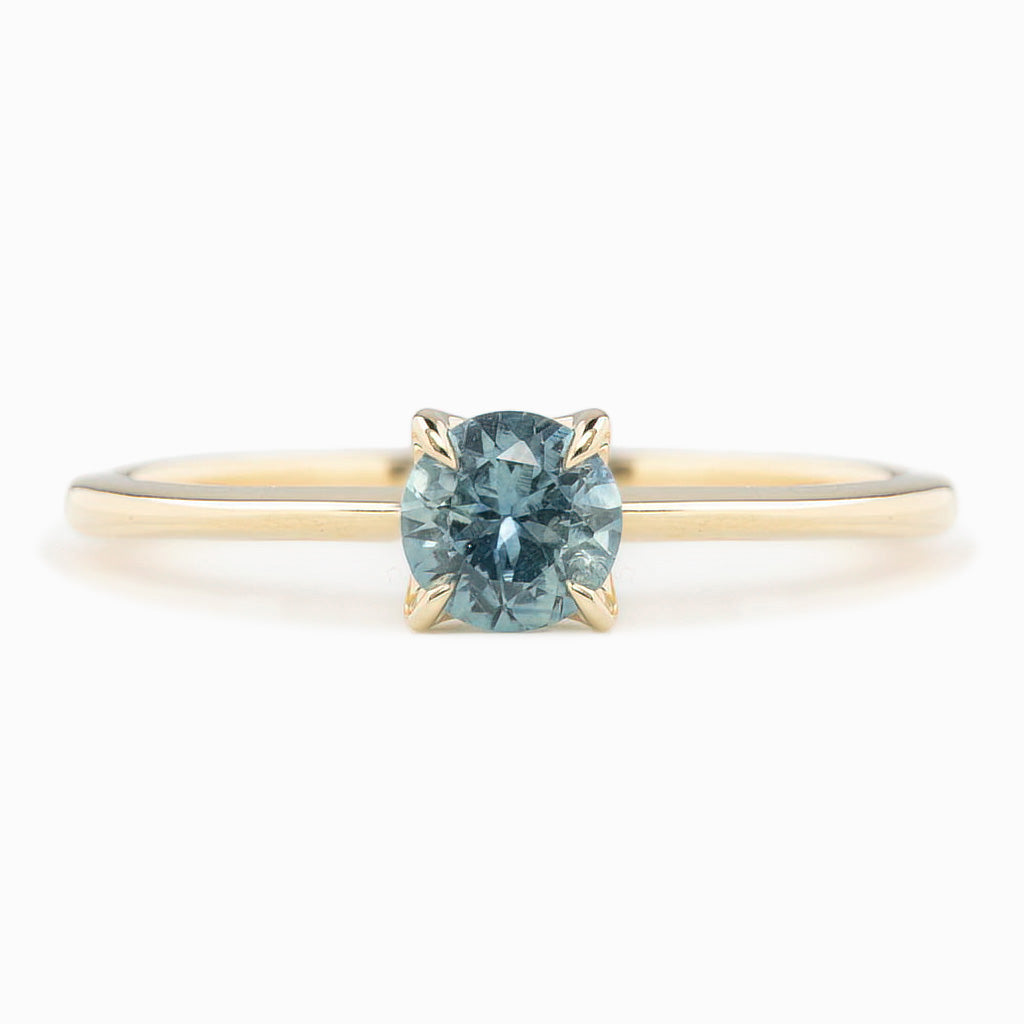 Sara Ring 5mm 0.55ct Light Blue Green Montana Sapphire, 14k yellow gold