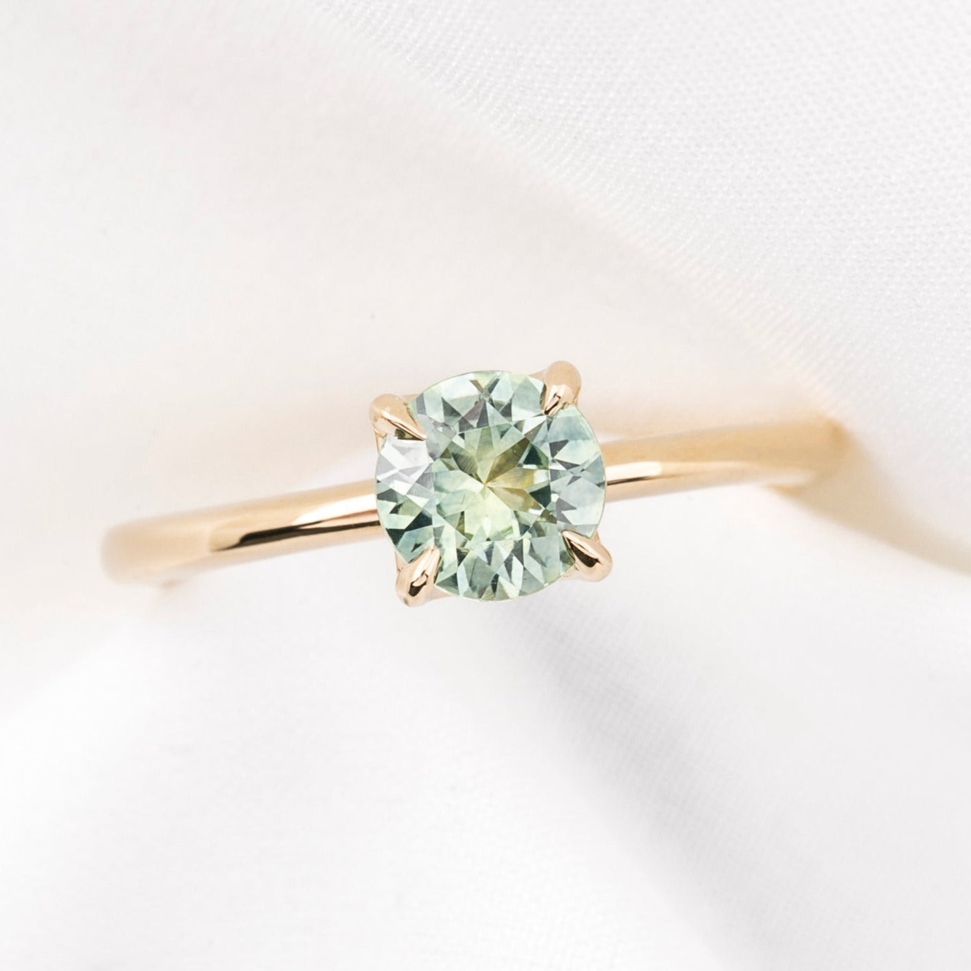 Sara Ring 0.95ct Light Aqua Blue Green Montana Sapphire, 14k Yellow Gold (One of a kind)