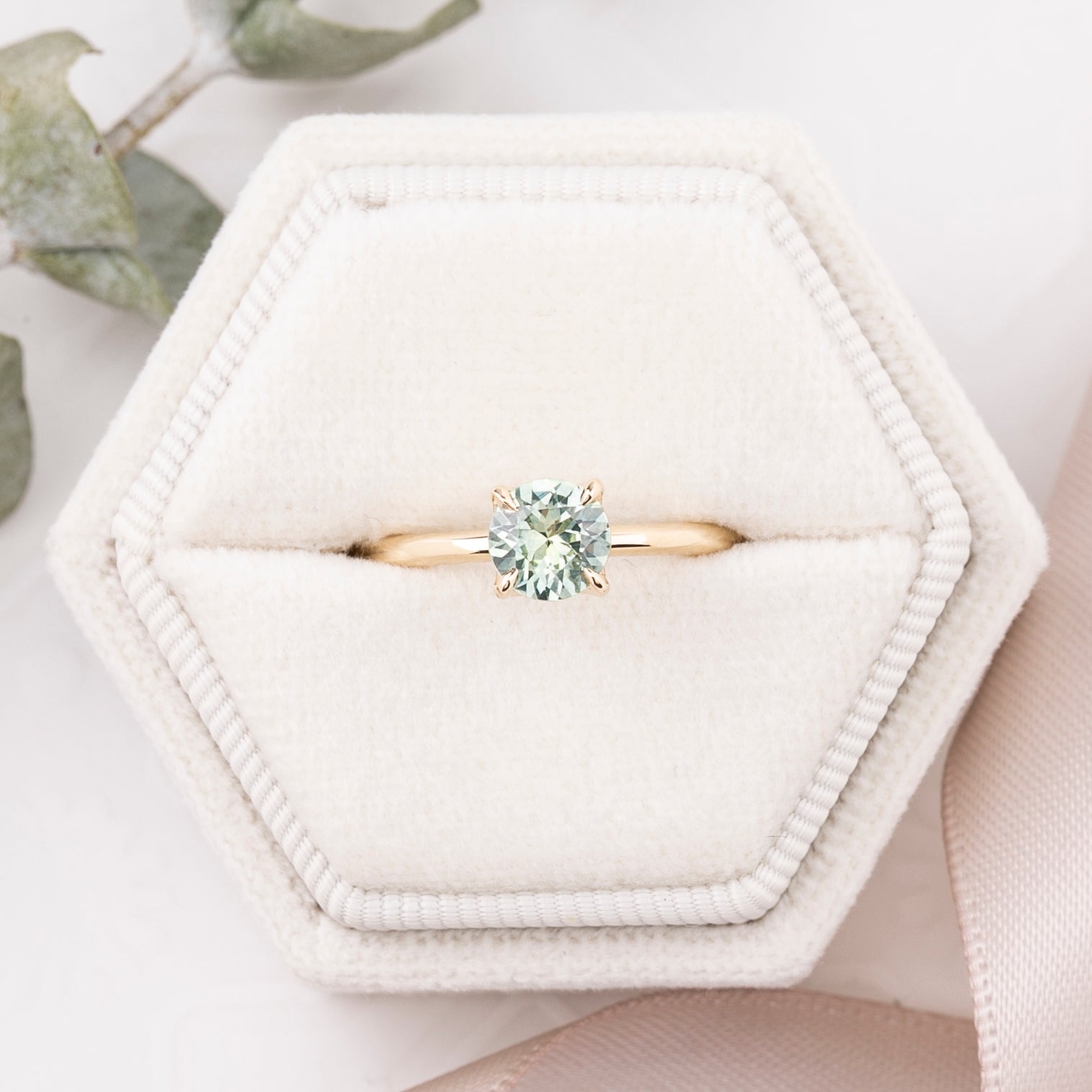 Sara Ring 0.95ct Light Aqua Blue Green Montana Sapphire, 14k Yellow Gold (One of a kind)