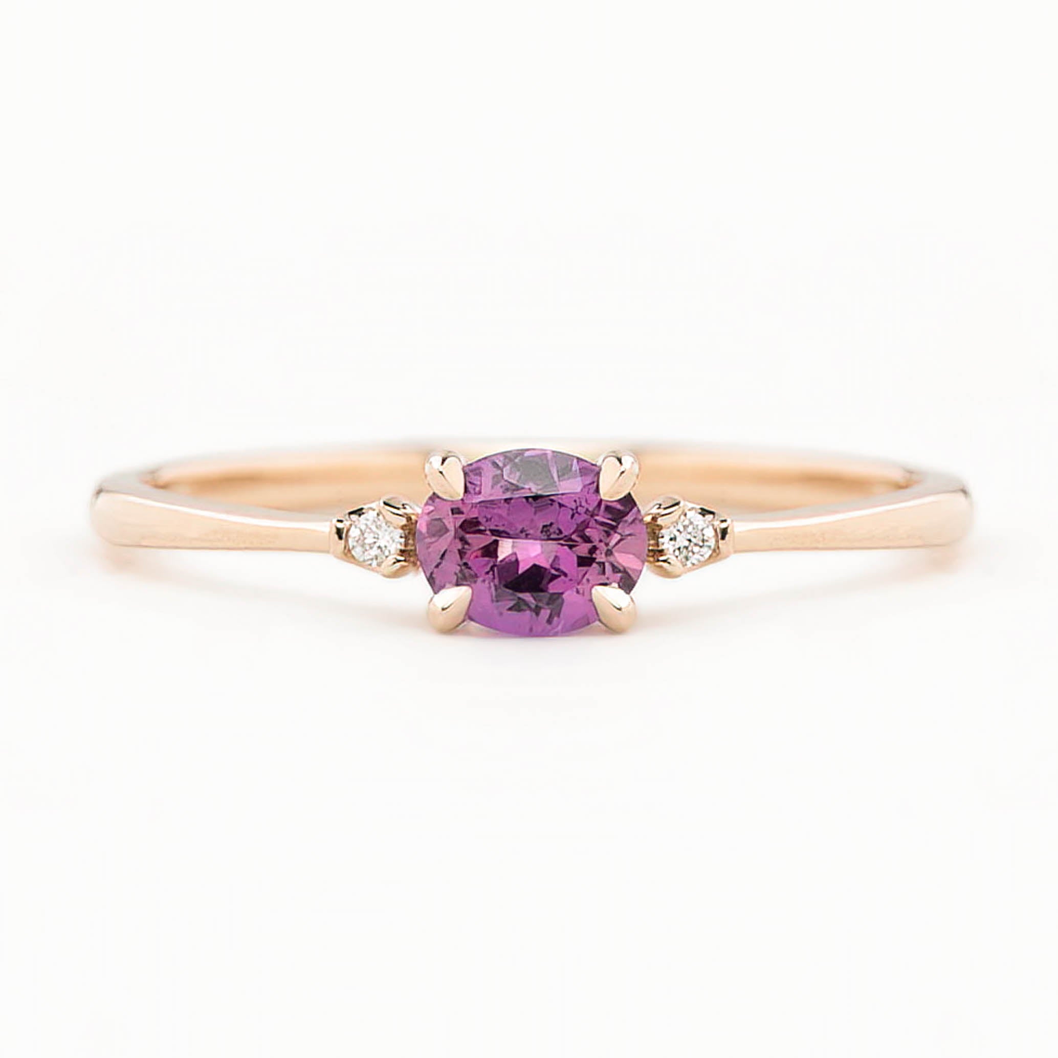 Emilie Ring featuring a 0.45ct East-West unheated Umba sapphire in 14k rose gold.