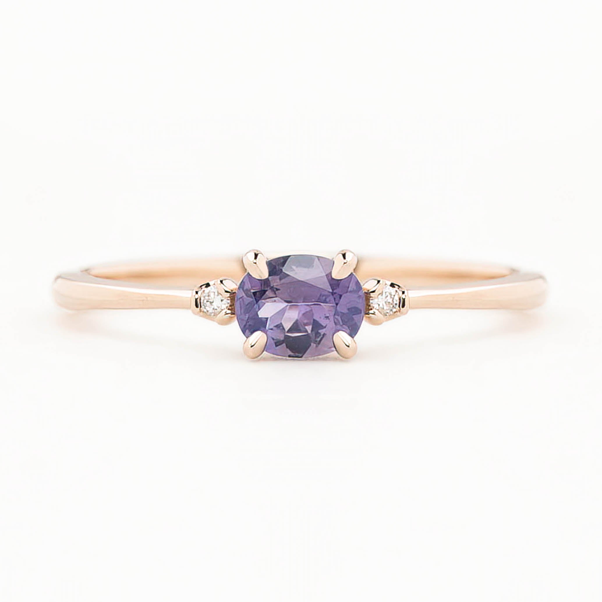 Emilie Ring featuring a 0.45ct East-West unheated Umba sapphire in 14k rose gold.