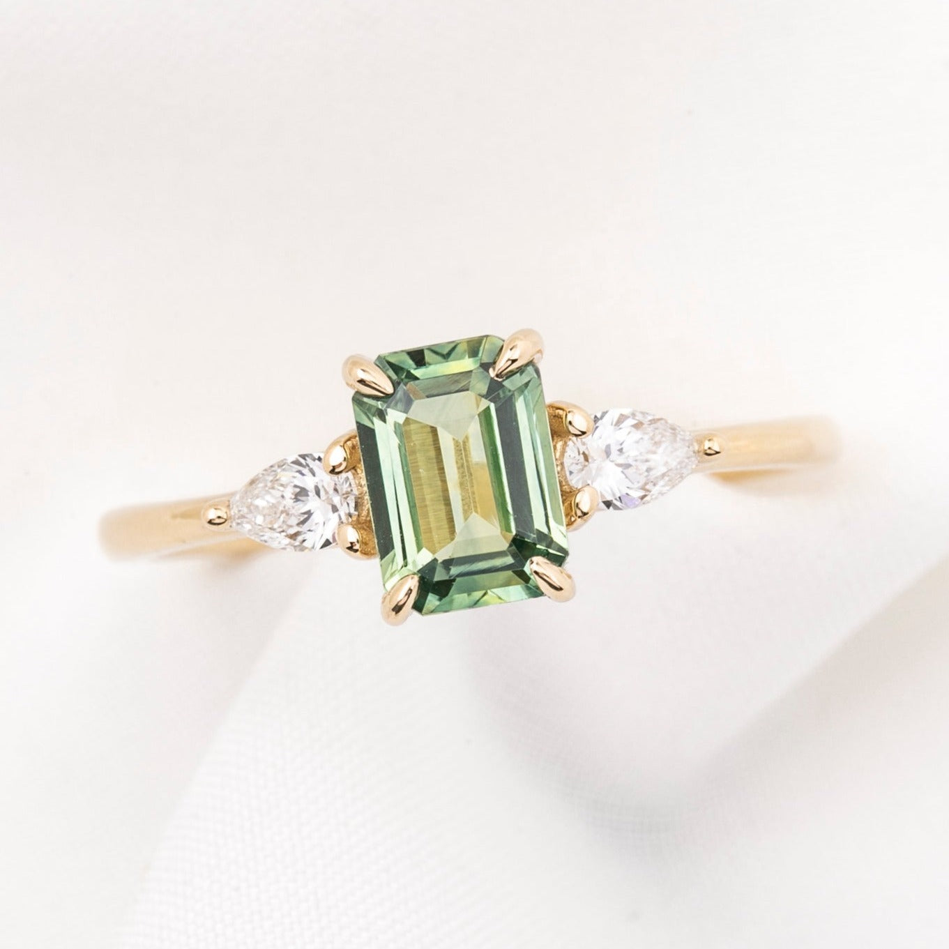 Olivia Ring 1.20ct Light Green Montana Sapphire, 14k Yellow Gold (One of a kind)