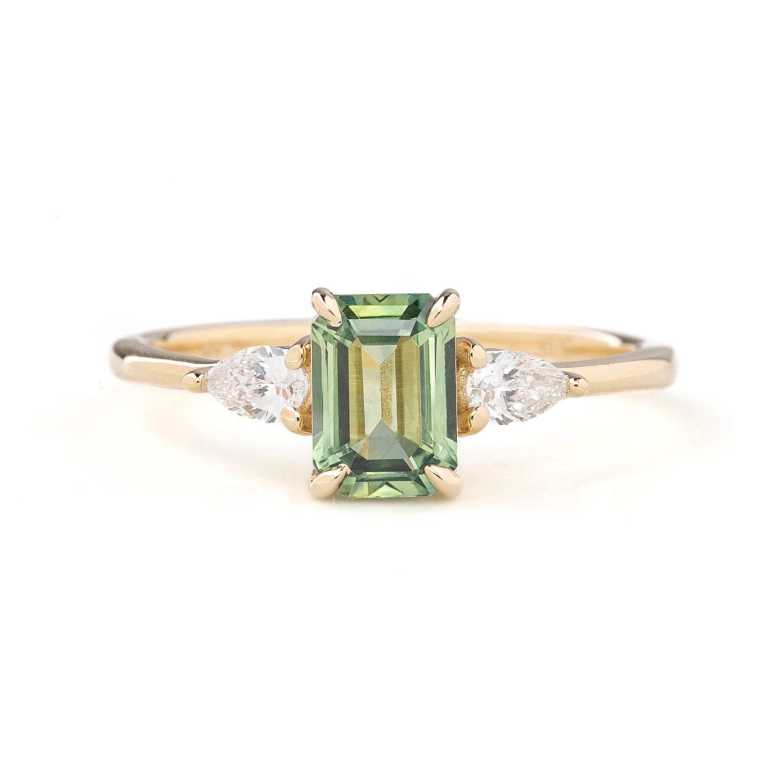 Olivia Ring 1.20ct Light Green Montana Sapphire, 14k Yellow Gold (One of a kind)