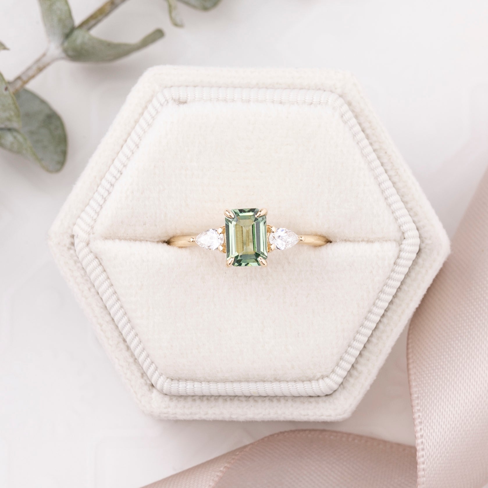 Olivia Ring 1.20ct Light Green Montana Sapphire, 14k Yellow Gold (One of a kind)