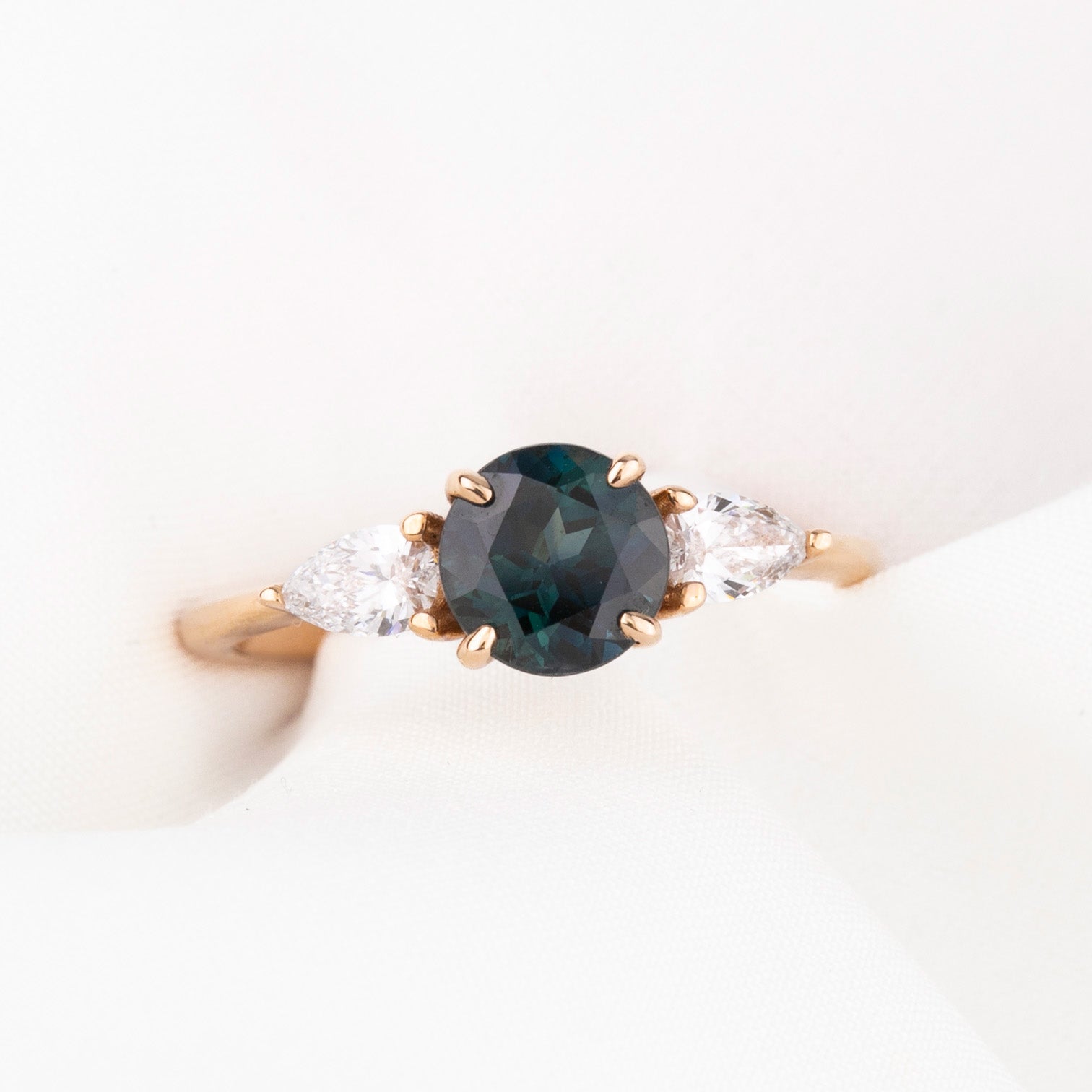 Olivia Grand Ring, 1.37ct Deep Teal Blue Round Queensland Sapphire 