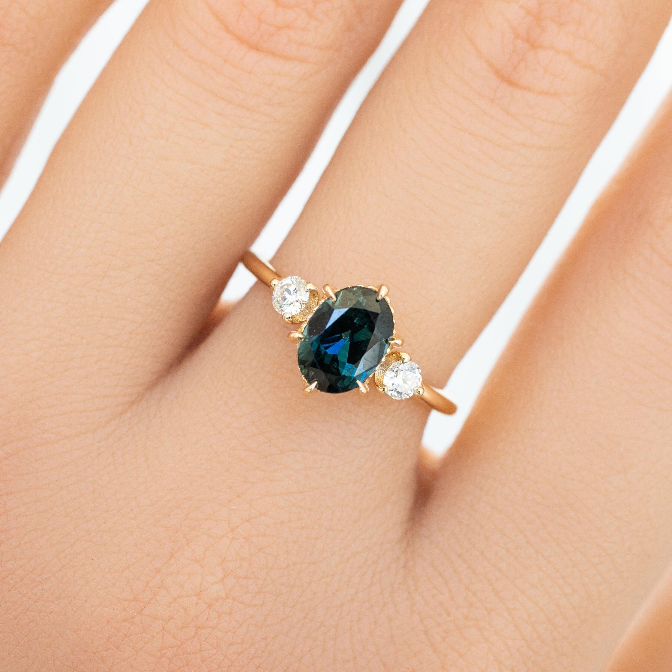 Ayana Ring 1.61ct Blue Green Oval Queensland Sapphire, 14K Yellow Gold (One of a kind)