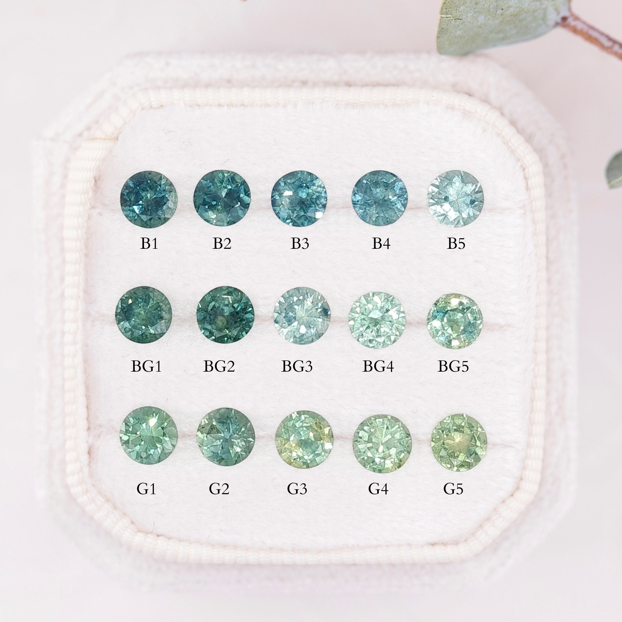 Various 0.40-0.50ct 4.5mm Montana sapphires in blue, green, blue green