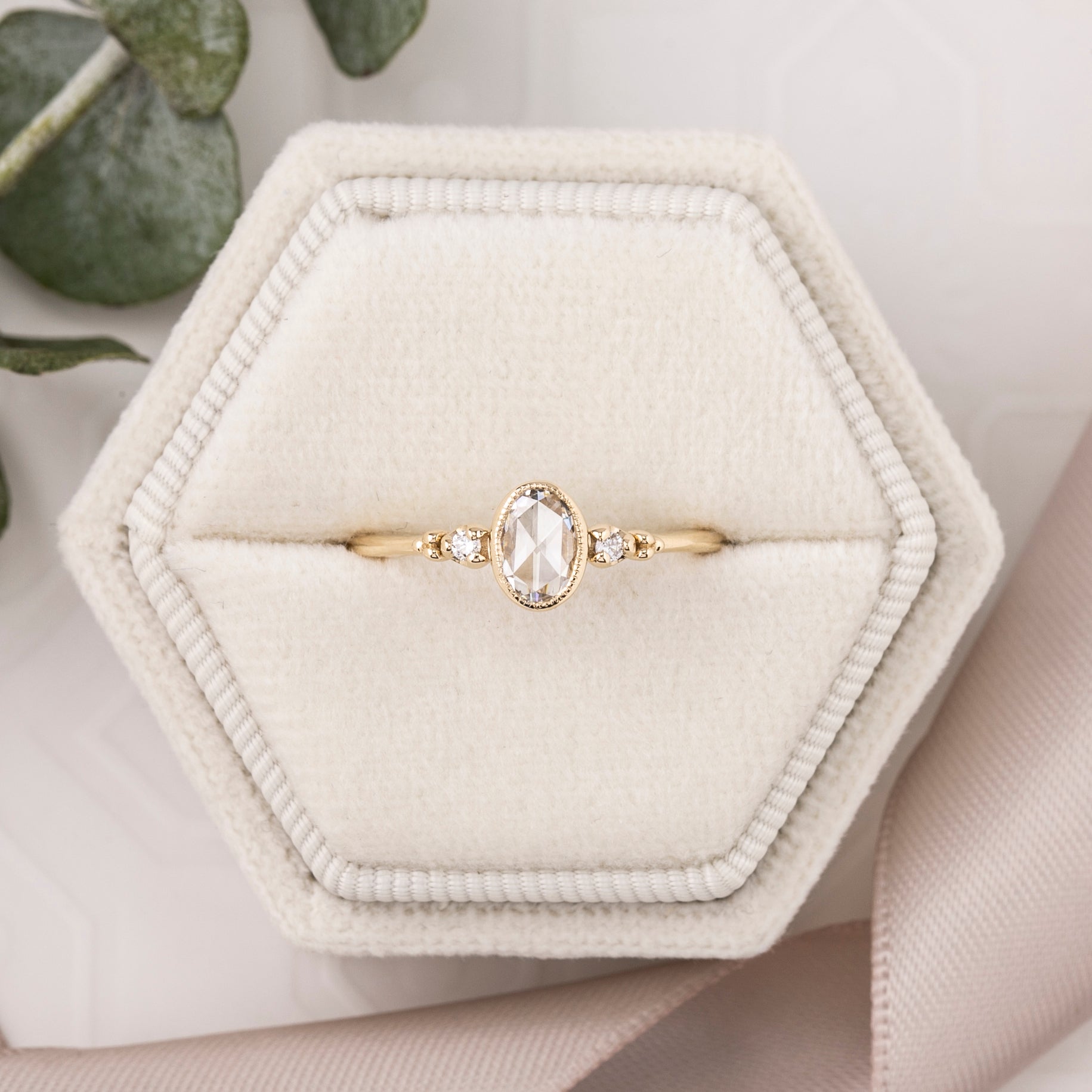 Estel Bezel Ring, Oval Rose Cut Diamond