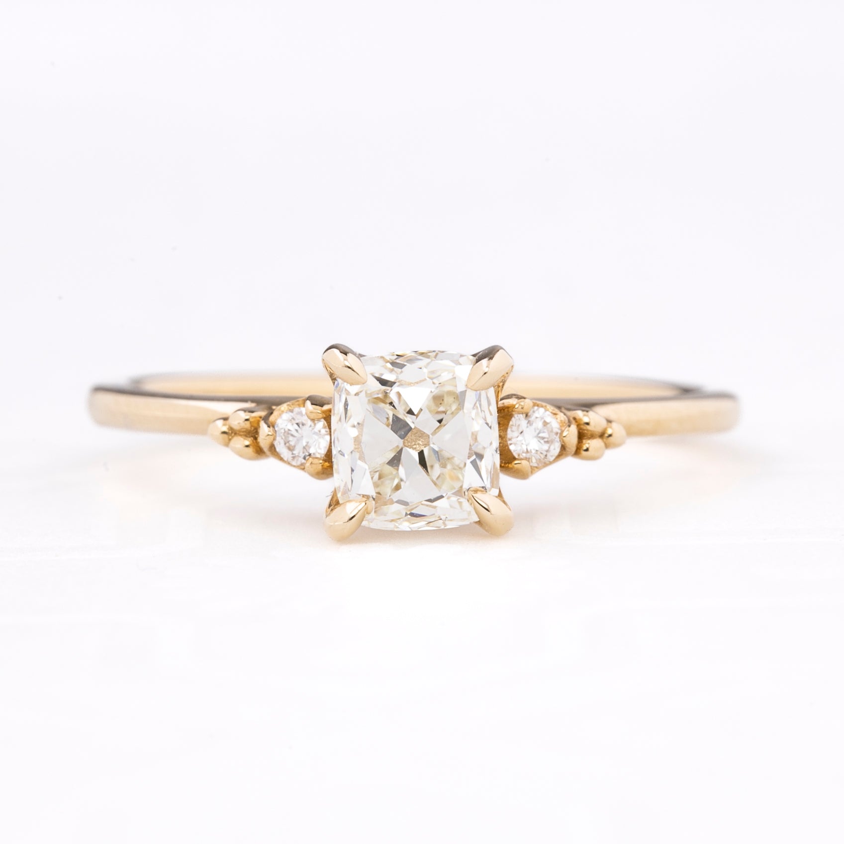 Estel Ring, GIA Certified 0.84ct Cushion Cut Old Mine Cut Diamond, 14k Yellow Gold (One of a kind)