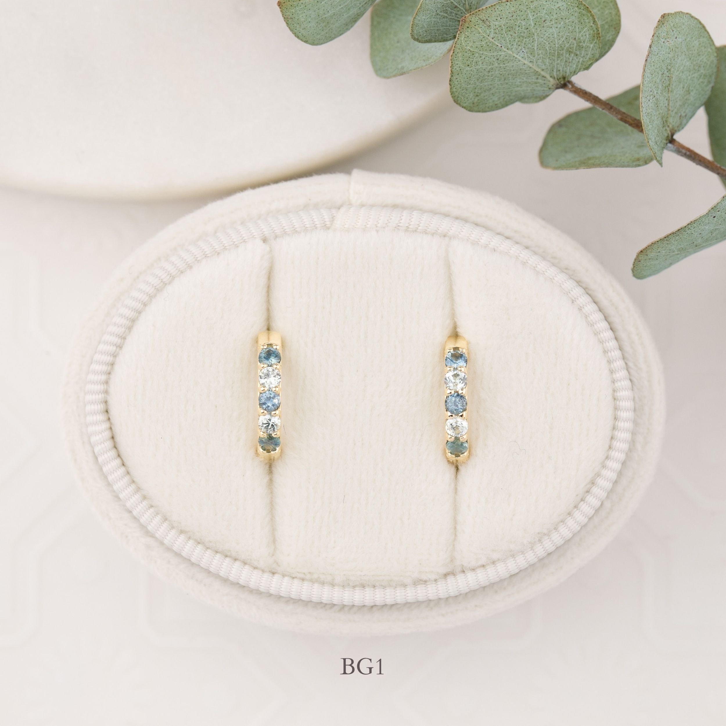 14K yellow gold Montana sapphire huggie earrings with blue sapphires, 12.5mm