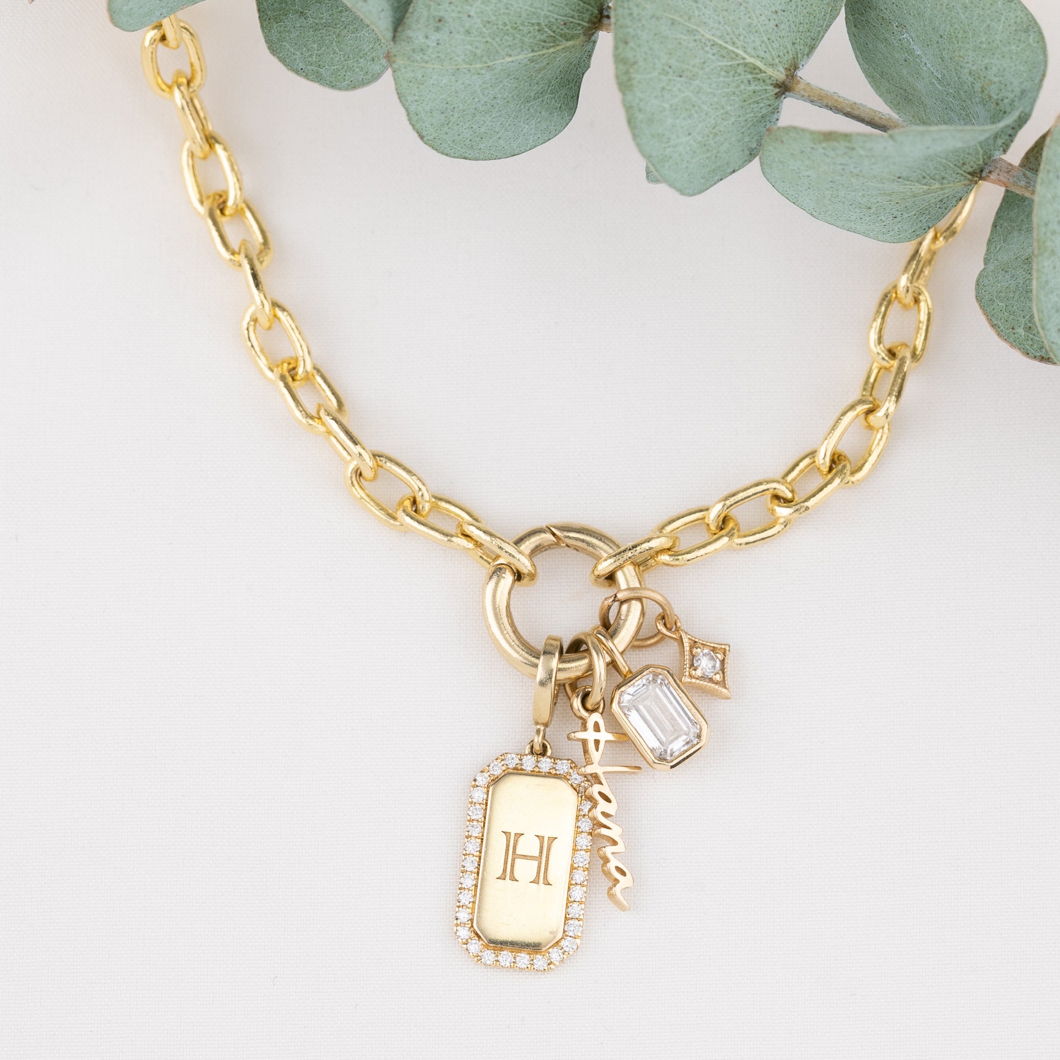 14K Gold 4.5mm Cable Charm Necklace with Hinged Circle Bail