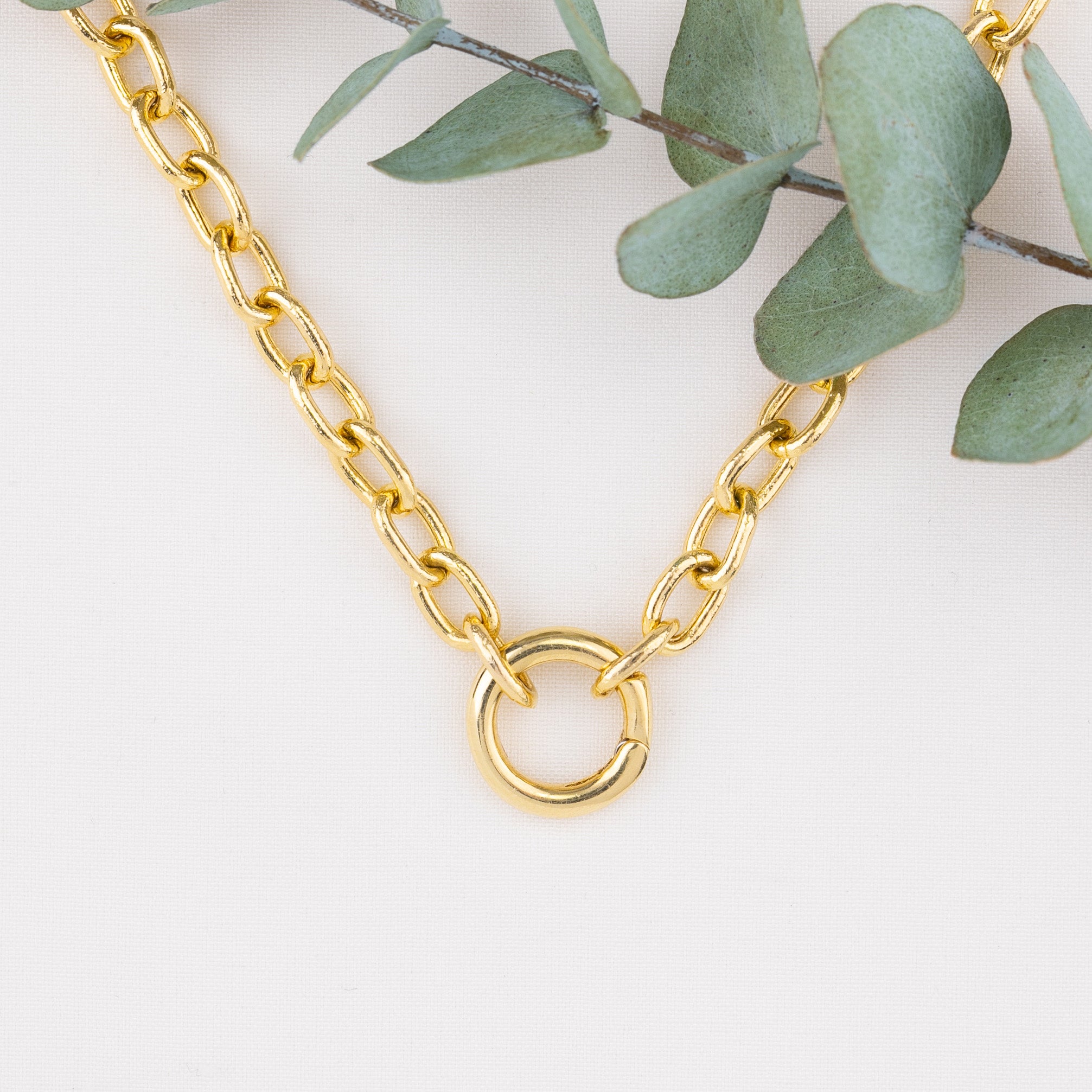 14K Gold 4.5mm Cable Charm Necklace with Hinged Circle Bail