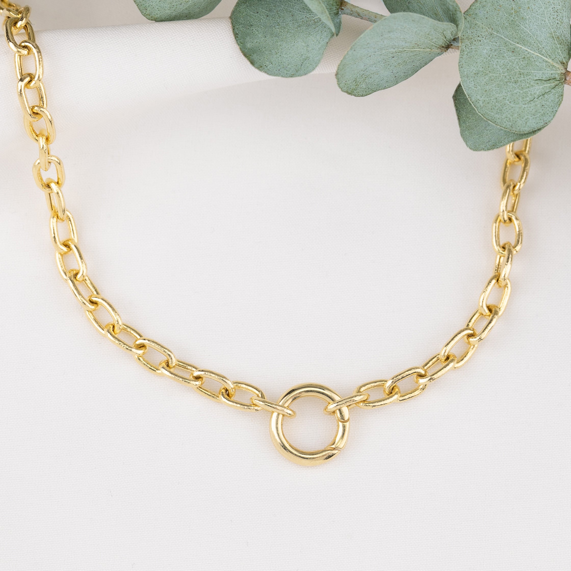 14K Gold 4.5mm Cable Charm Necklace with Hinged Circle Bail