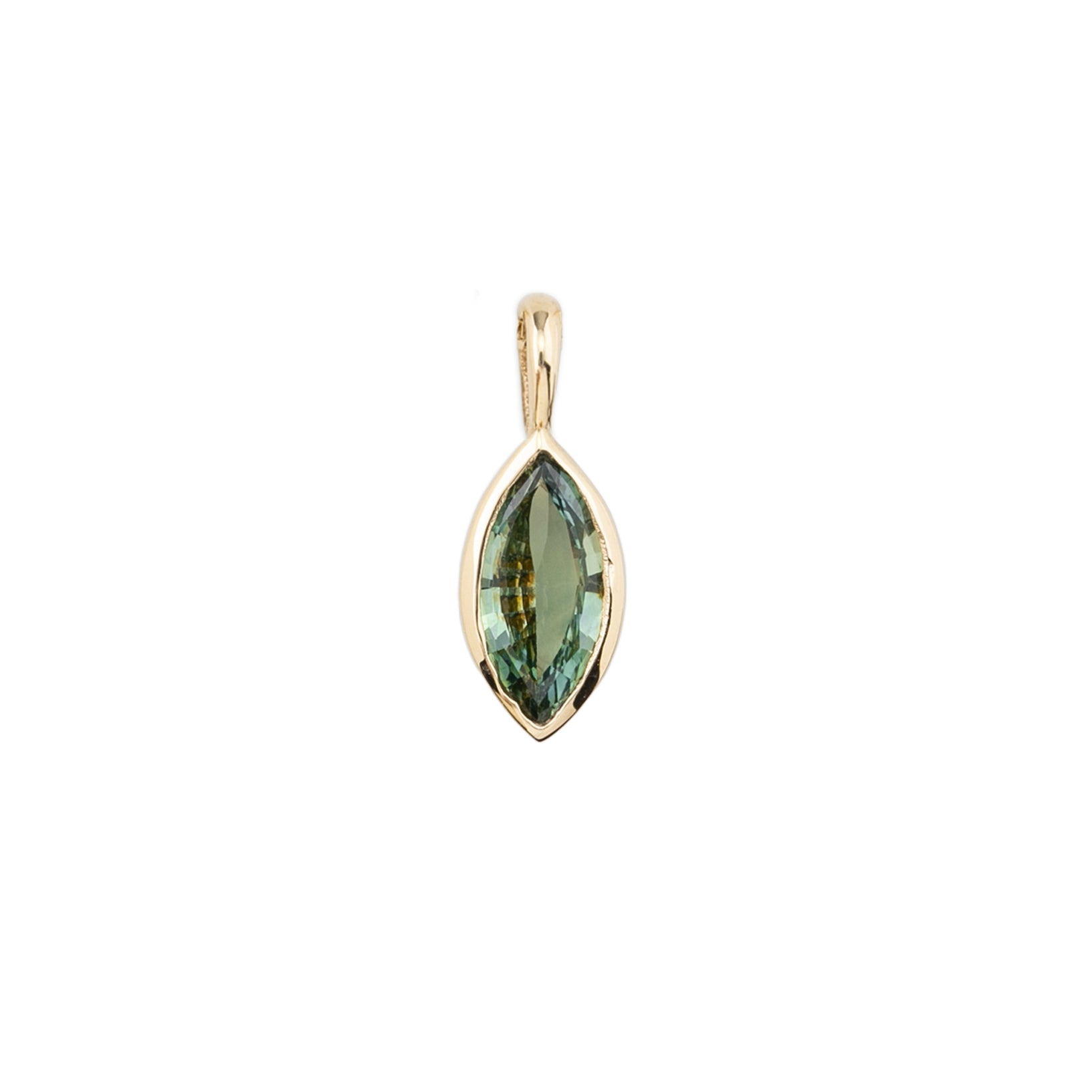 Patia Bezel Necklace Green Marquise Sapphire, 14k Yellow Gold, One of a kind